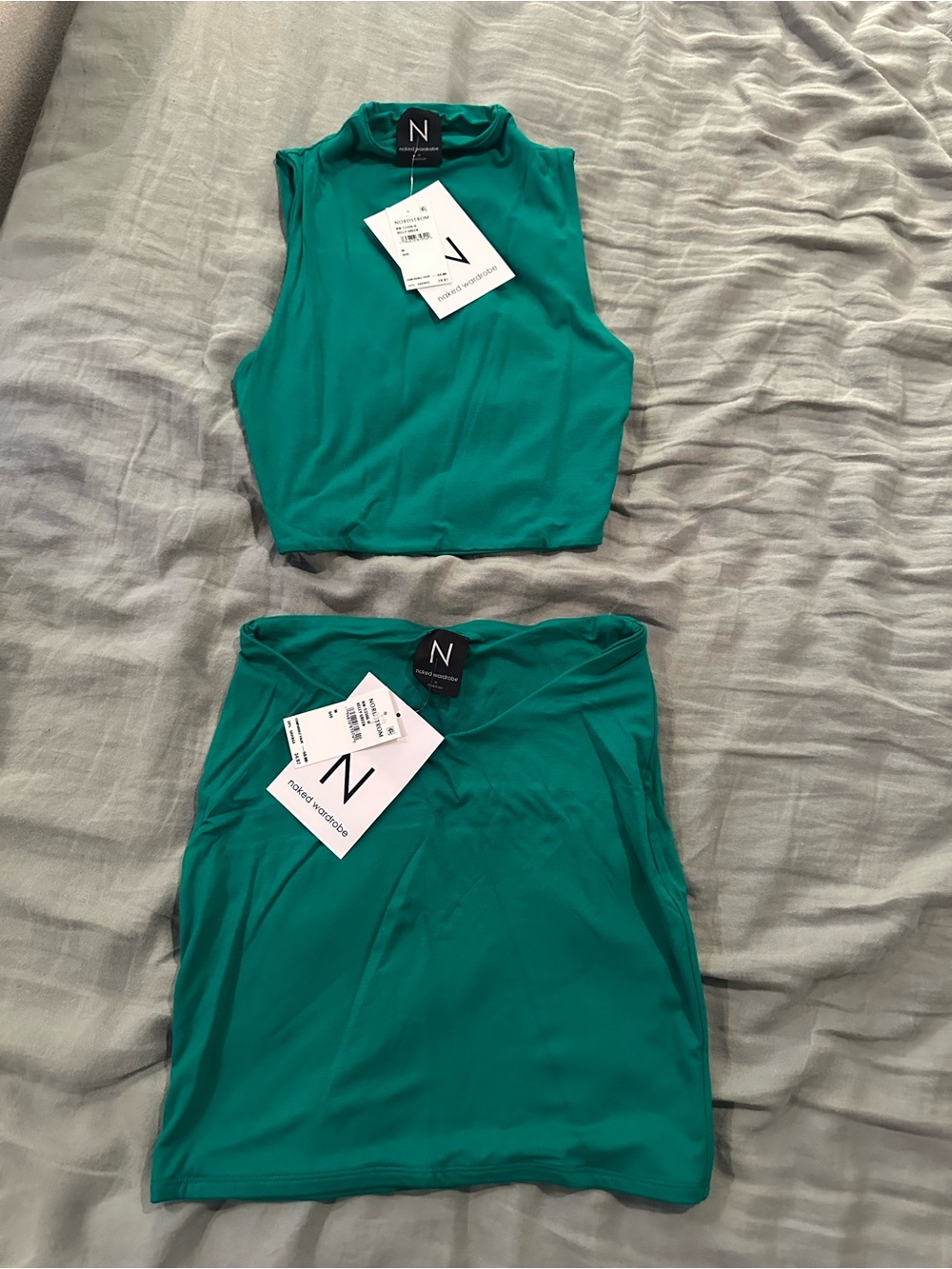 naked wardrobe Teal Green Sleeveless Crop Top & Skirt Set